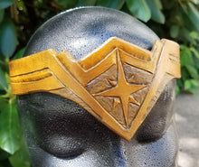 Load image into Gallery viewer, Warrior Woman Leather Tiara - Metallic Hand Tooled Leather Movie Inspired Comic Costume Accessory