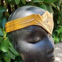 Load image into Gallery viewer, Warrior Woman Leather Tiara - Metallic Hand Tooled Leather Movie Inspired Comic Costume Accessory