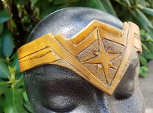 Load image into Gallery viewer, Warrior Woman Leather Tiara - Metallic Hand Tooled Leather Movie Inspired Comic Costume Accessory