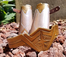 Load image into Gallery viewer, Warrior Woman Leather Tiara - Metallic Hand Tooled Leather Movie Inspired Comic Costume Accessory