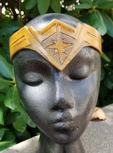 Load image into Gallery viewer, Warrior Woman Leather Tiara - Metallic Hand Tooled Leather Movie Inspired Comic Costume Accessory