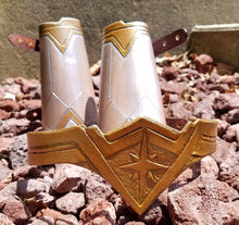 Load image into Gallery viewer, Warrior Woman Leather Tiara - Metallic Hand Tooled Leather Movie Inspired Comic Costume Accessory