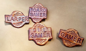 Gamer Pin - LARPer Pin - Leather Word Pin