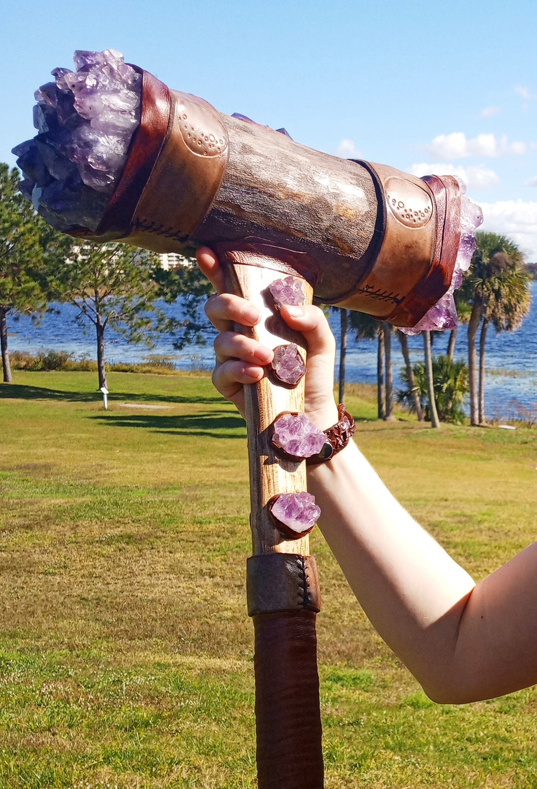 READY TO SHIP Amethyst War Hammer - One of a Kind Crystal and Wood Hammer - Wiccan Pagan Ritual Tool God Art Hammer Natural Materials